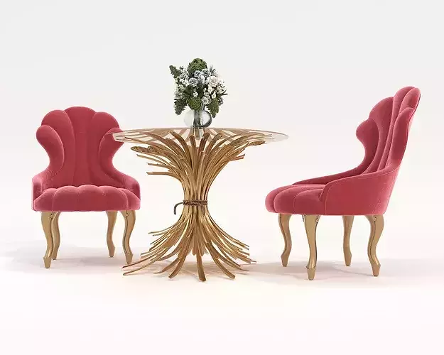 Luxury Art Deco Dining Table and Chair Set 3D model 3