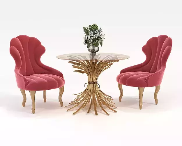 Luxury Art Deco Dining Table and Chair Set 3D model