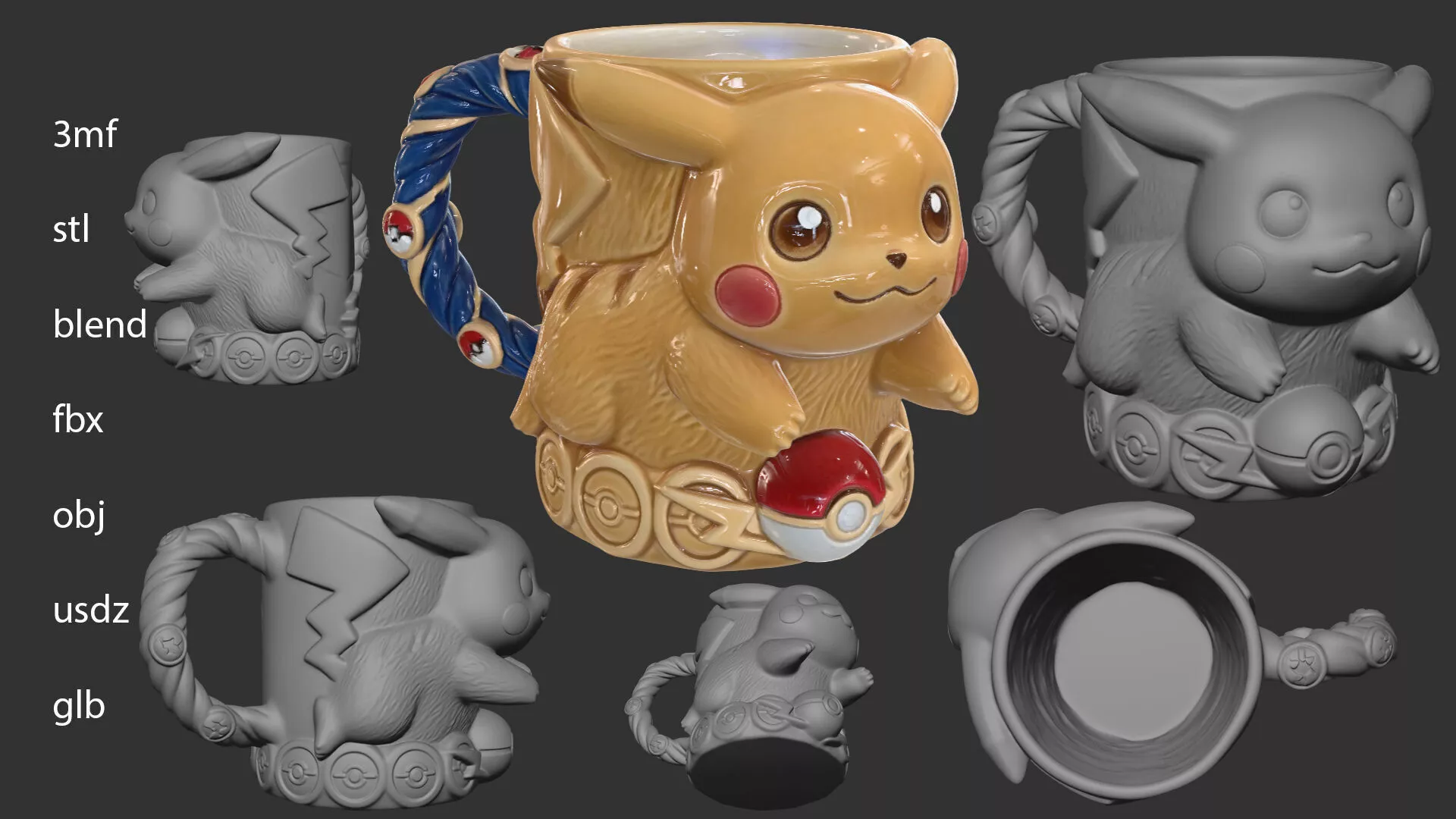 Pikachu Electric Mug Sculpted Pokemon STL 3MF 3D print model