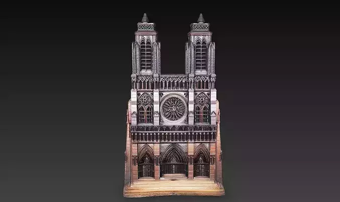Textured Gothic Cathedral Facade STL 3D Printable Model