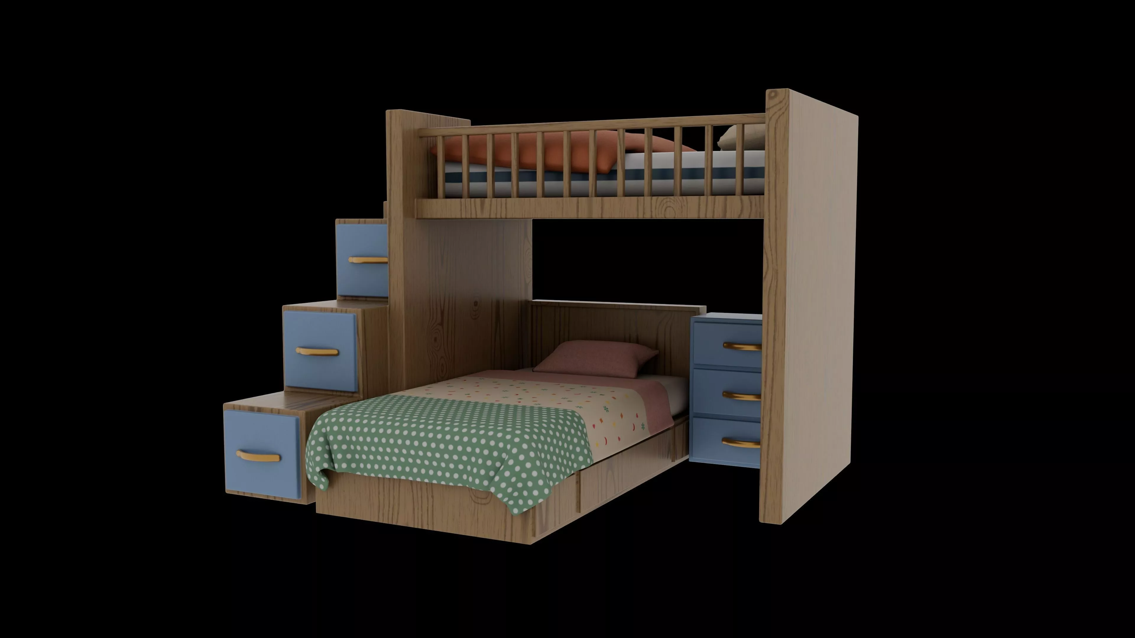 Kids Bunk Bed Cartoon PBR textured 3D model