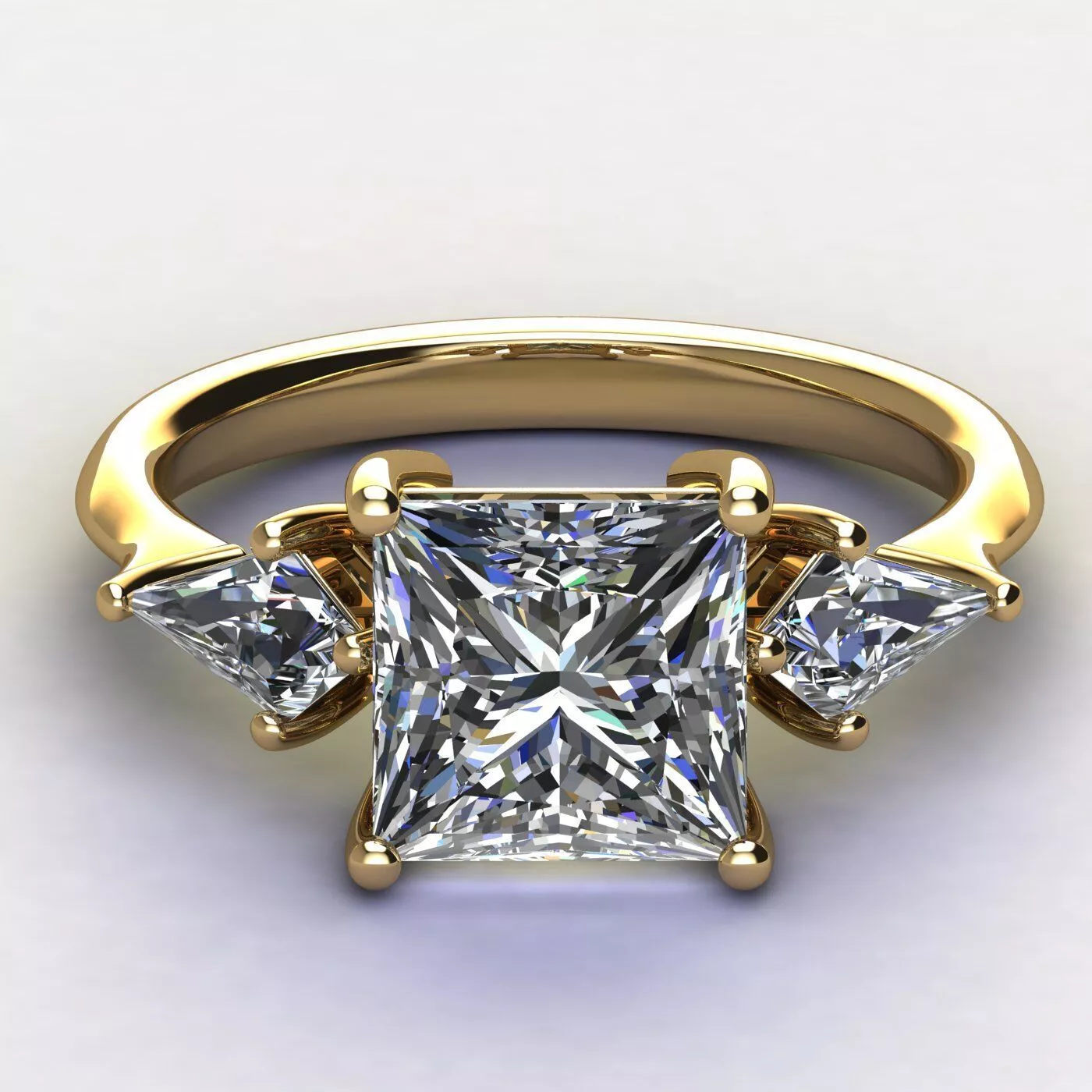3D Jewelry Model Classic 3-Stone Princess Cut Engagement Ring 3D print model