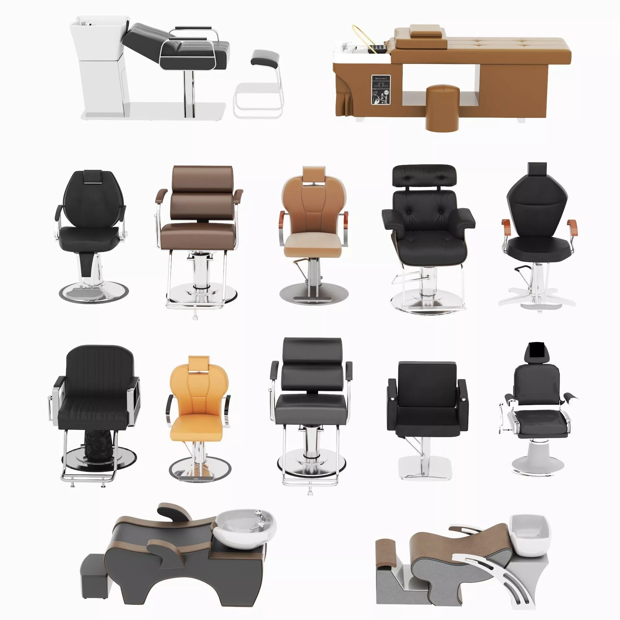 Barber Chairs Shampoo Beds Low-poly 3D model