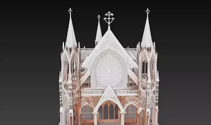 Gothic Cathedral Church Facade Architectural Sculpture STL
