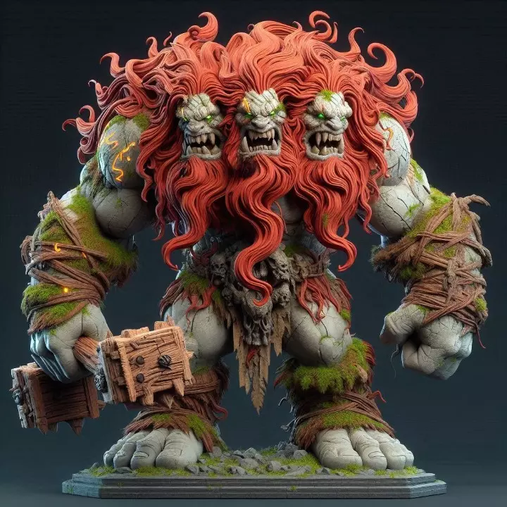 3972 Three Headed Troll with Club 3D DND STL 3D print model