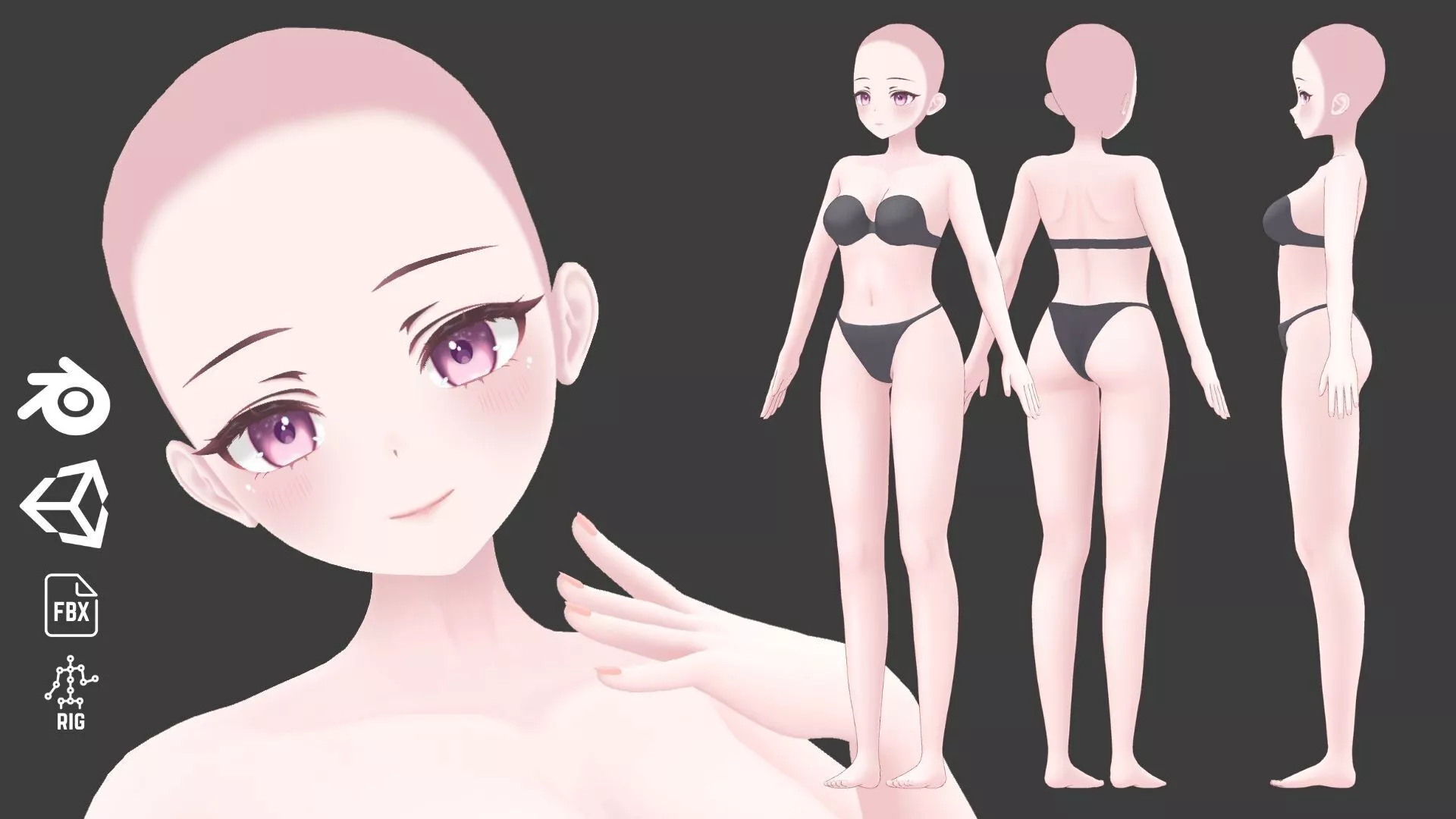 Anime Base Mesh - Female Character 3D model