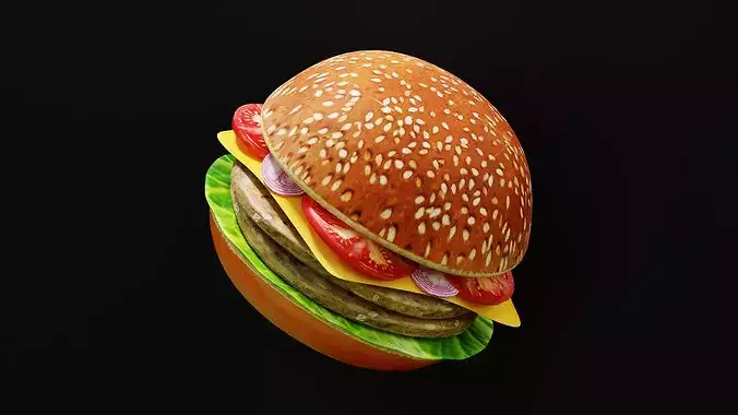 Photorealistic Gourmet Beef Burger Low-poly 3D model 3