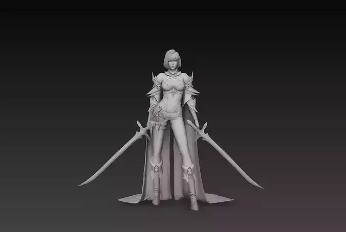 Stylized Female Warrior Dual Blade Character STL Model