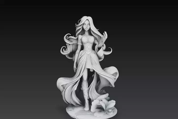Stylized Fantasy Female Character Statue STL Model