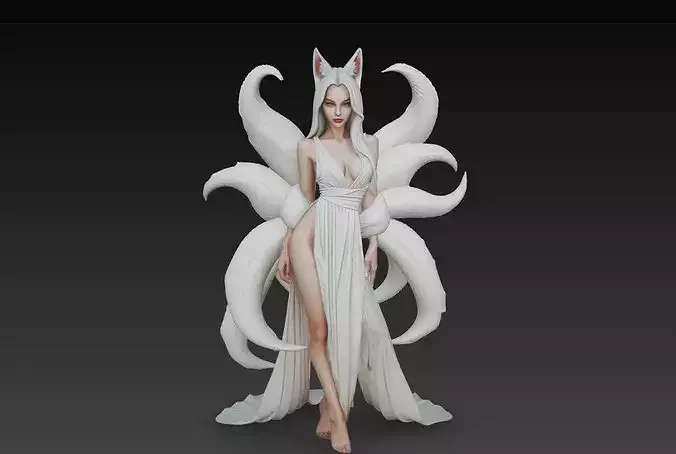 Elegant Kitsune Woman Fantasy Character STL Model