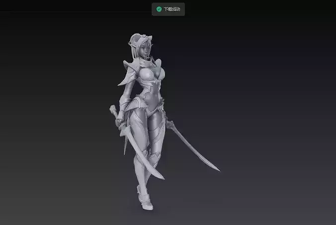 Stylized Female Warrior Dual Sword Character STL Model