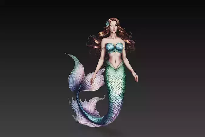 Elegant Mermaid Character 3D Print Model STL