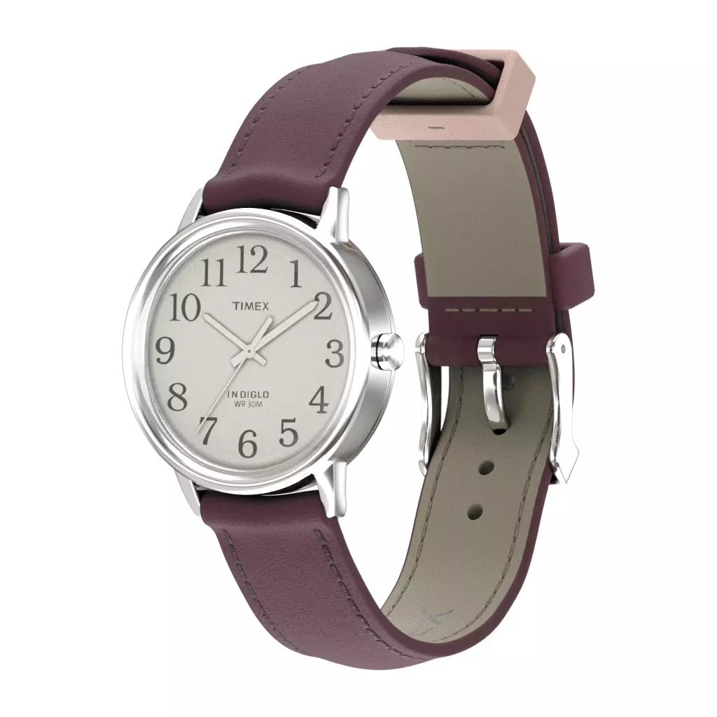 Timex Easy Reader Silver Tone Burgundy White Low-poly 3D model