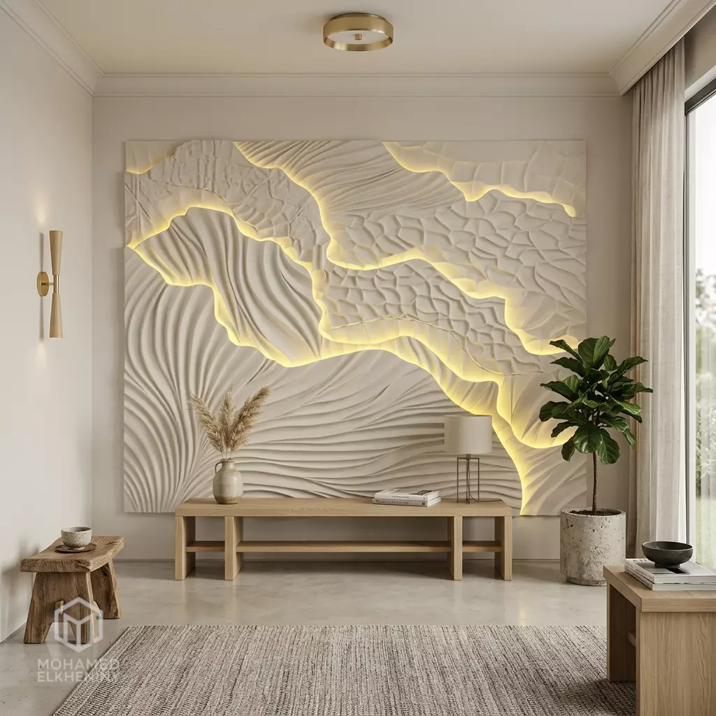 Modern Organic Wavy wall decor Relief STL Mural CNC 427 3D model