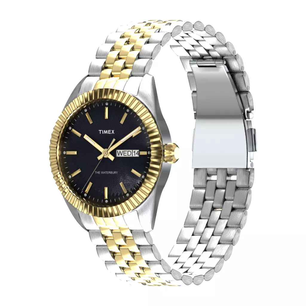 Timex Waterbury Legacy Two Toe Blue Gold Tone Low-poly 3D model