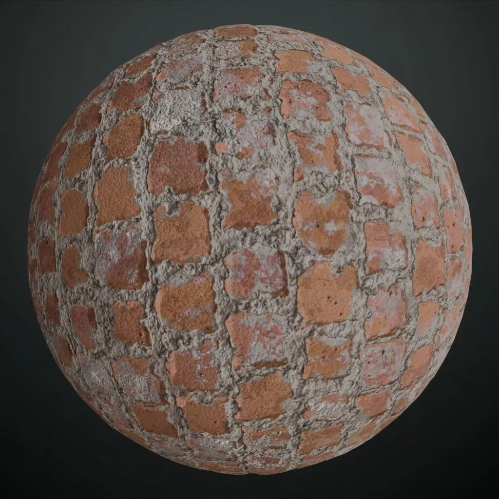 Realistic Square Partially Covered Bricks PBR Seamless Texture