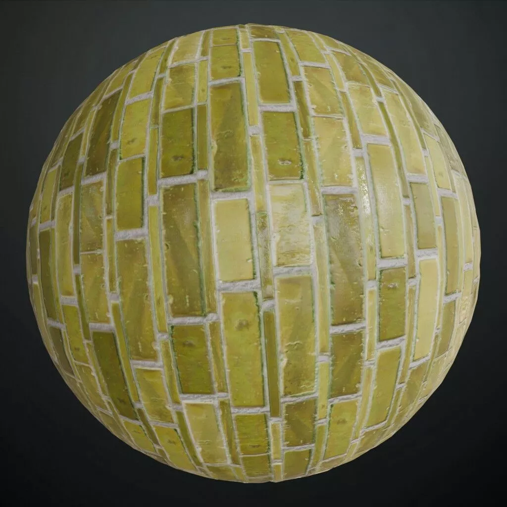 Realistic Yellow Shining Tile Wall PBR Seamless Texture