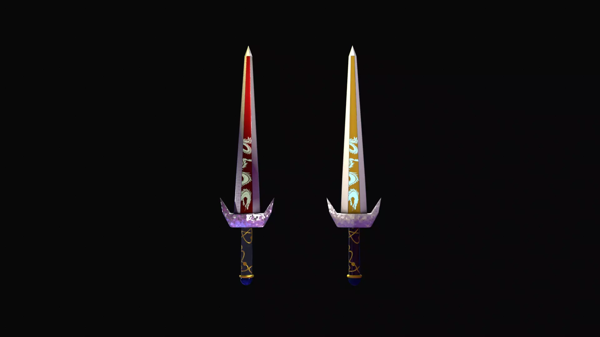 Two platinum swords - red and gold Low-poly 3D model