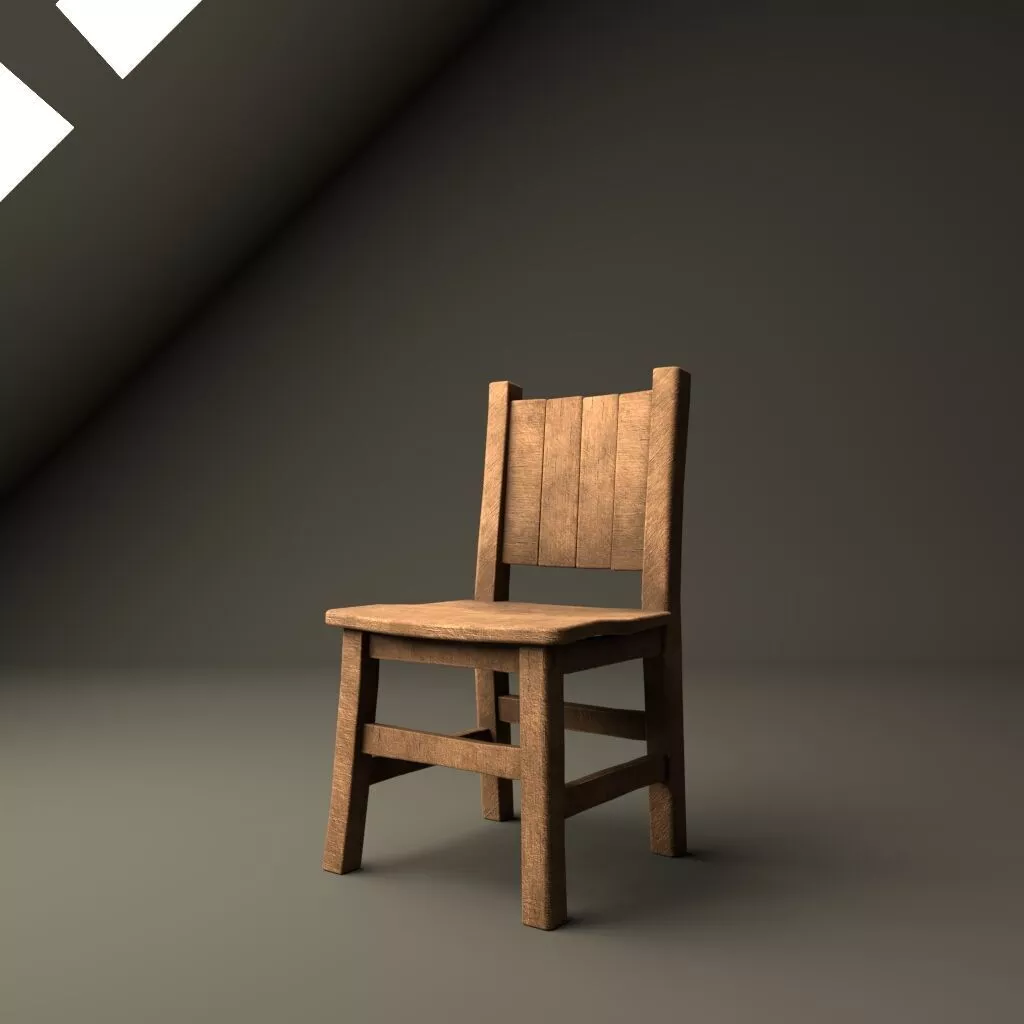 Low Poly Wooden Chair Game Ready PBR Furniture Low-poly 3D model