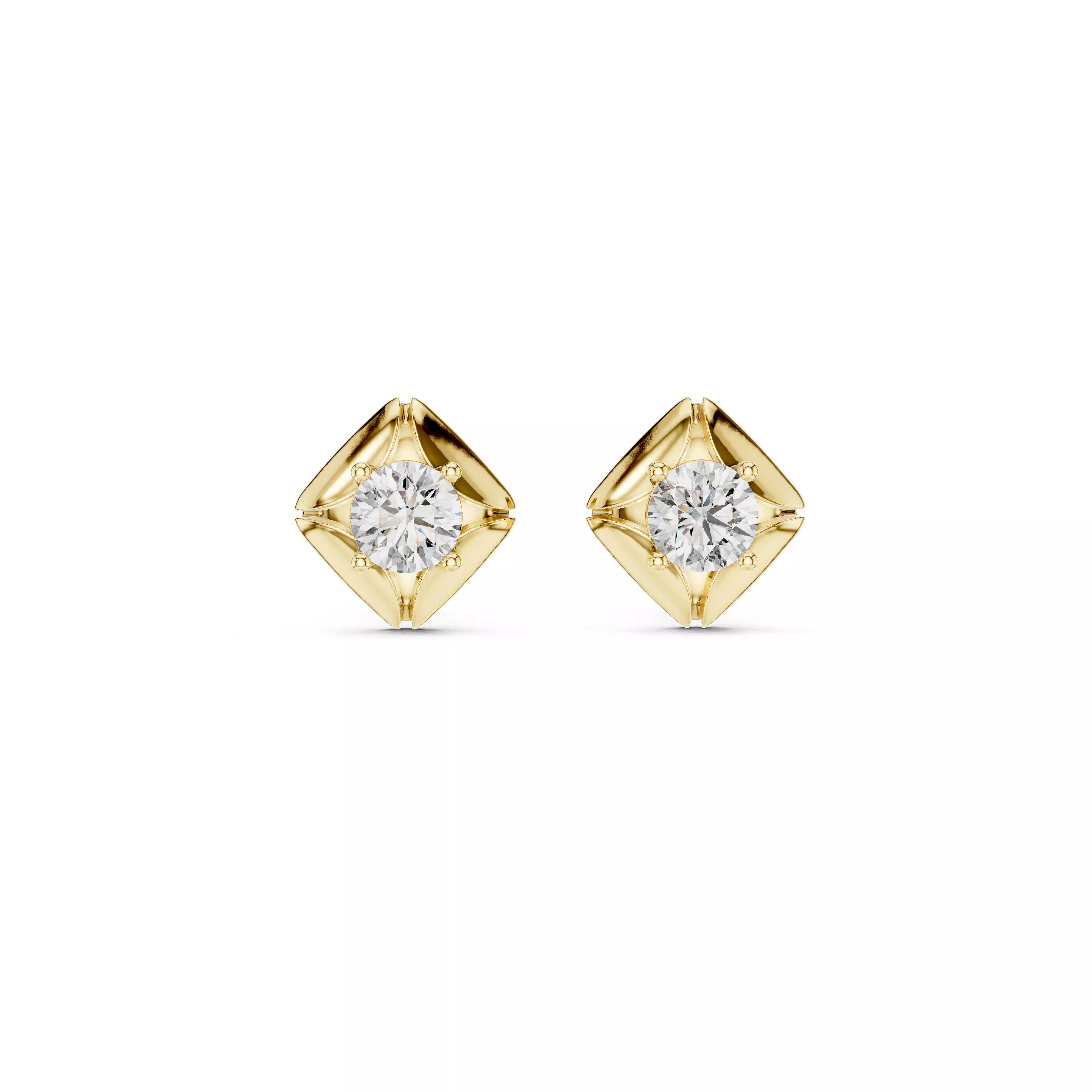 Geometric Folded Square Round Diamond Stud Earrings Cad Studs 3D print model