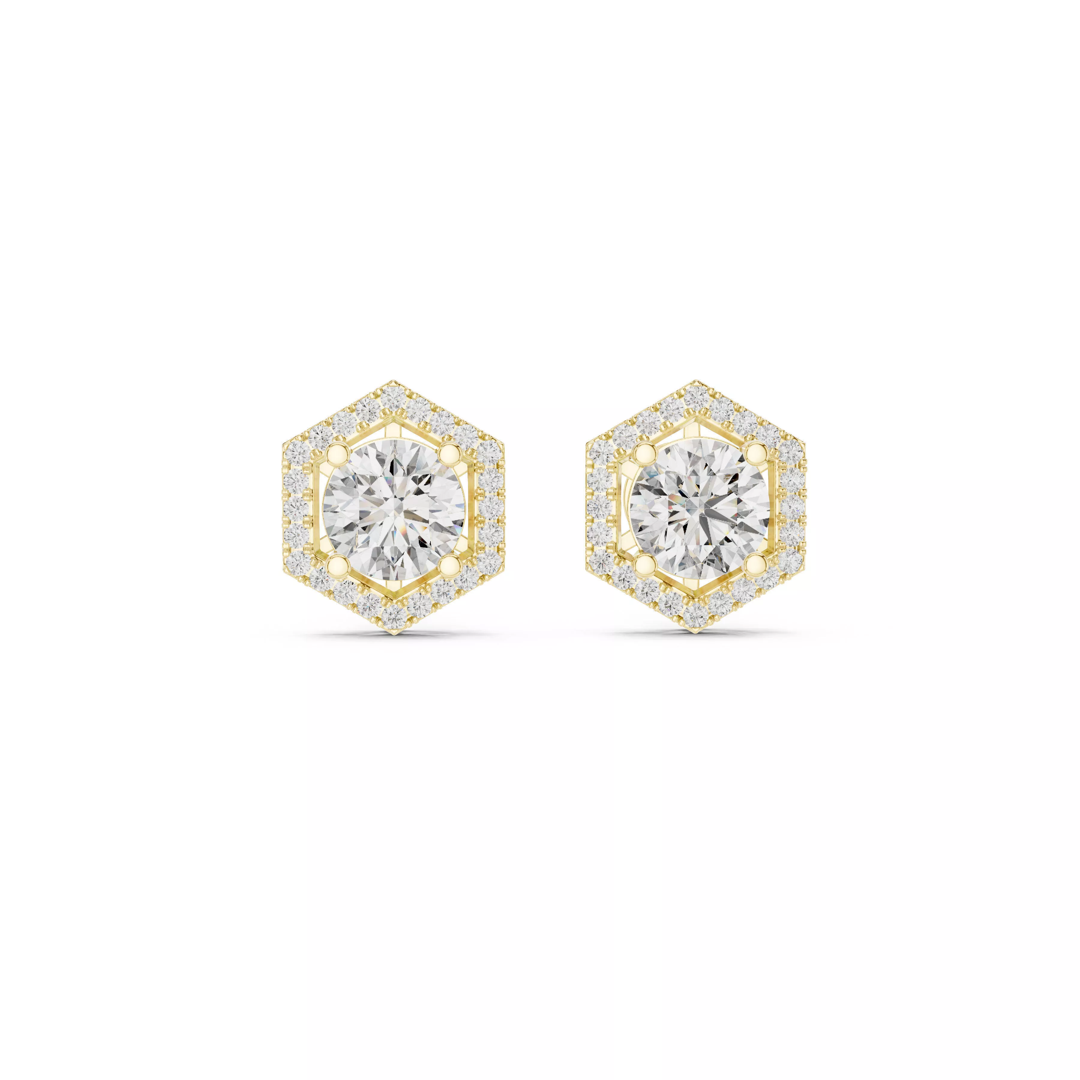 Jewelry Hexagon Halo Round Diamond Stud Earrings CAD Studs 3D print model
