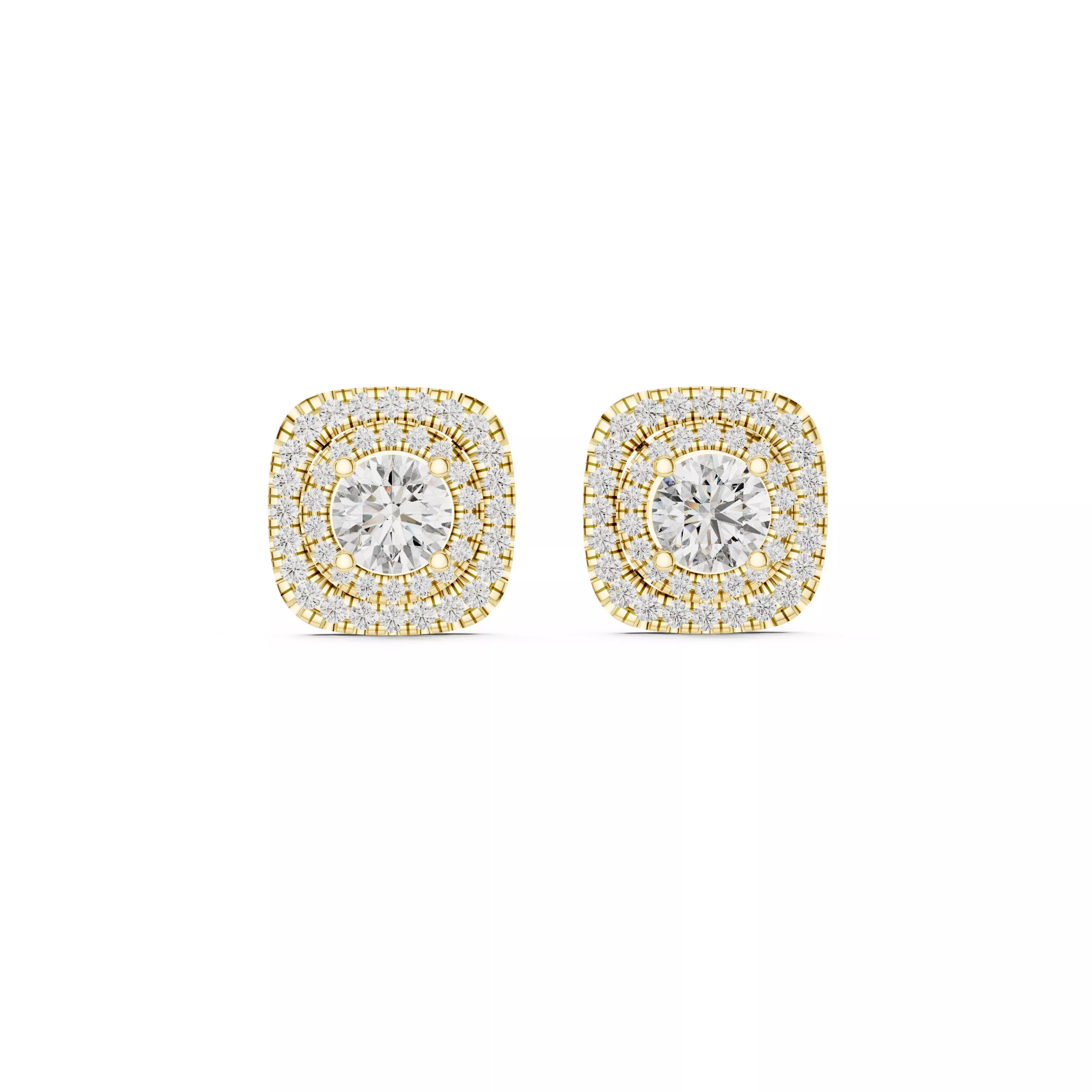 Cushion Halo Diamond Cluster Stud Earrings Cad Studs 3D print model