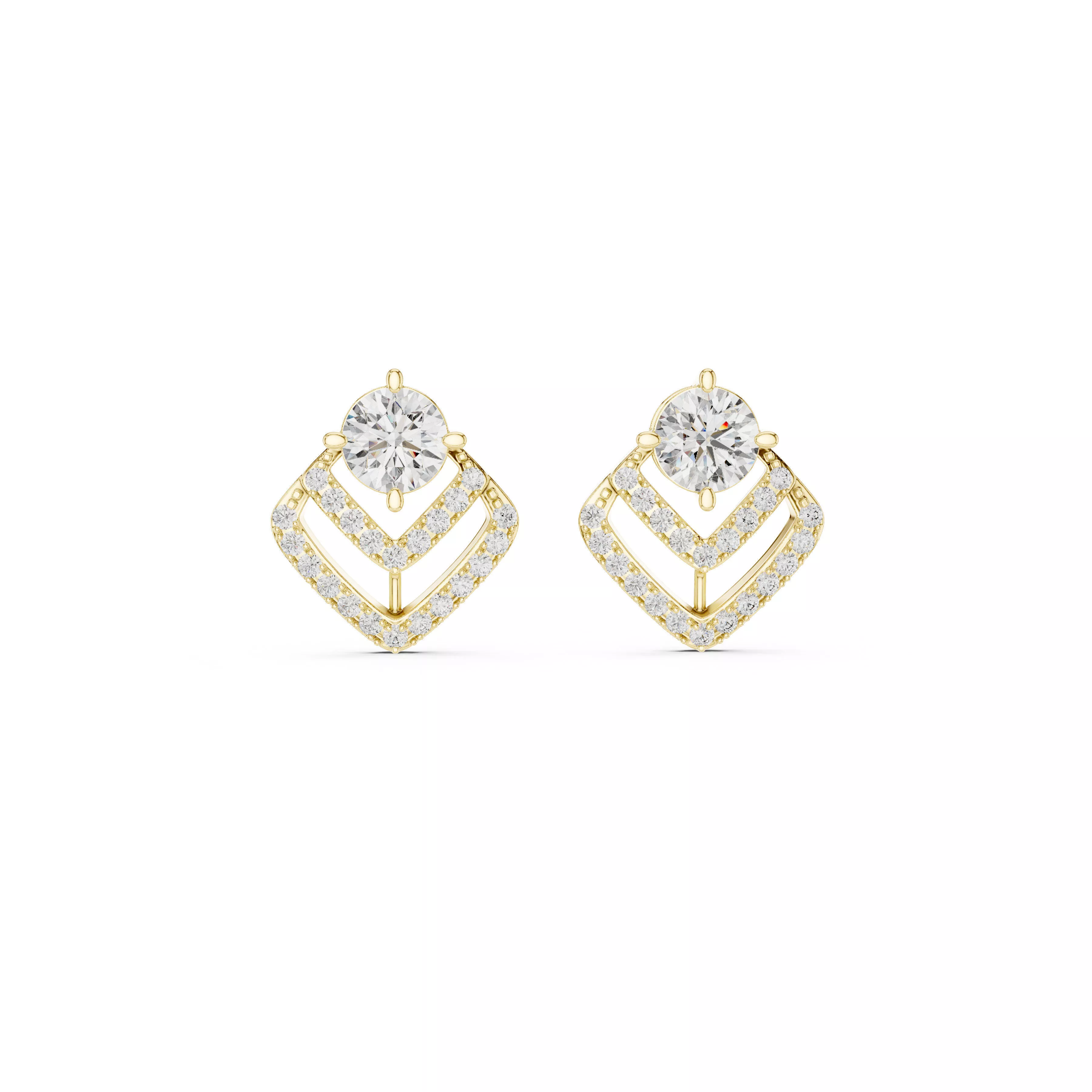 Jewelry Chevron Double Frame Diamond Drop Stud Earrings CAD 3D print model