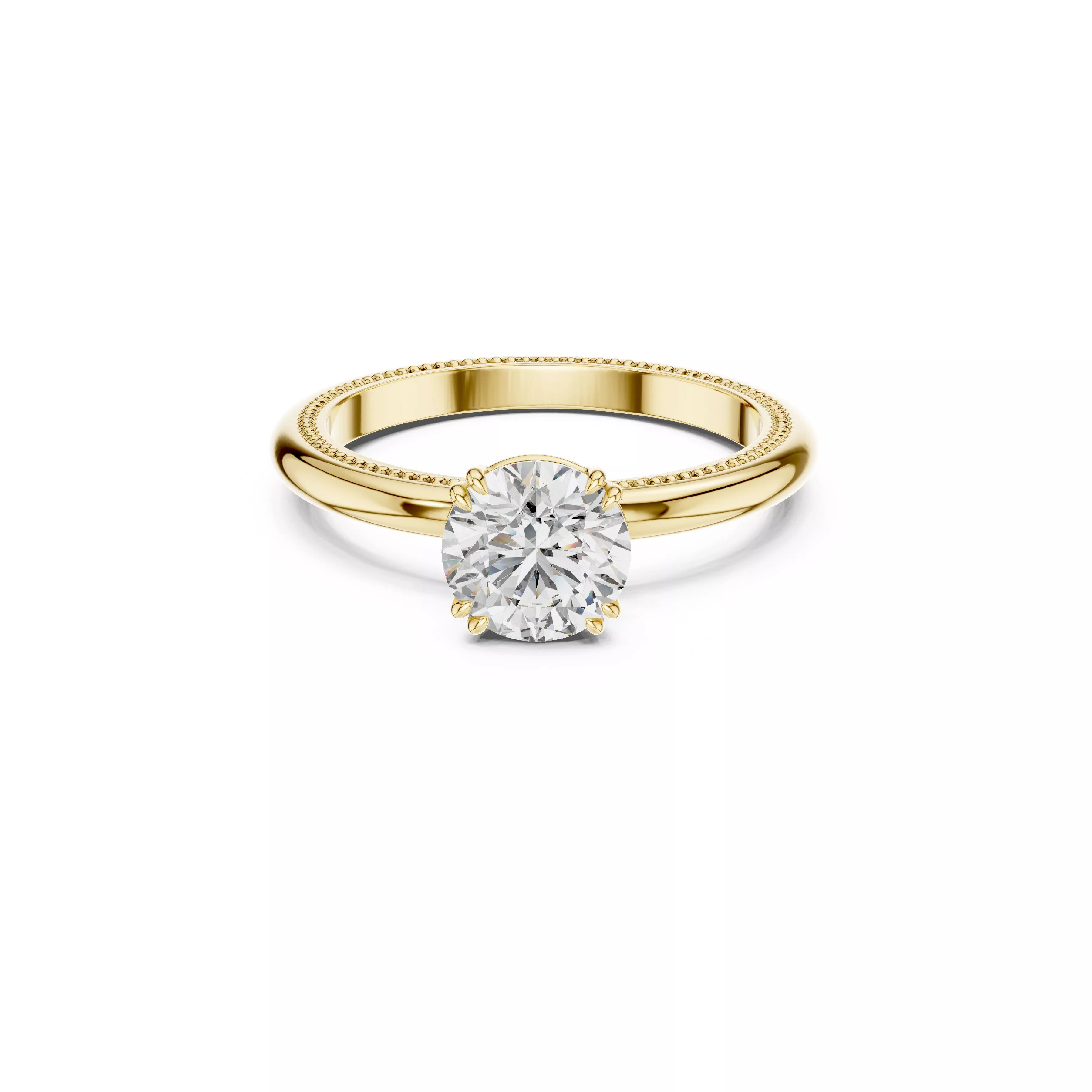 Vintage Milgrain Edge Round Diamond Solitaire Engagement Ring 3D print model