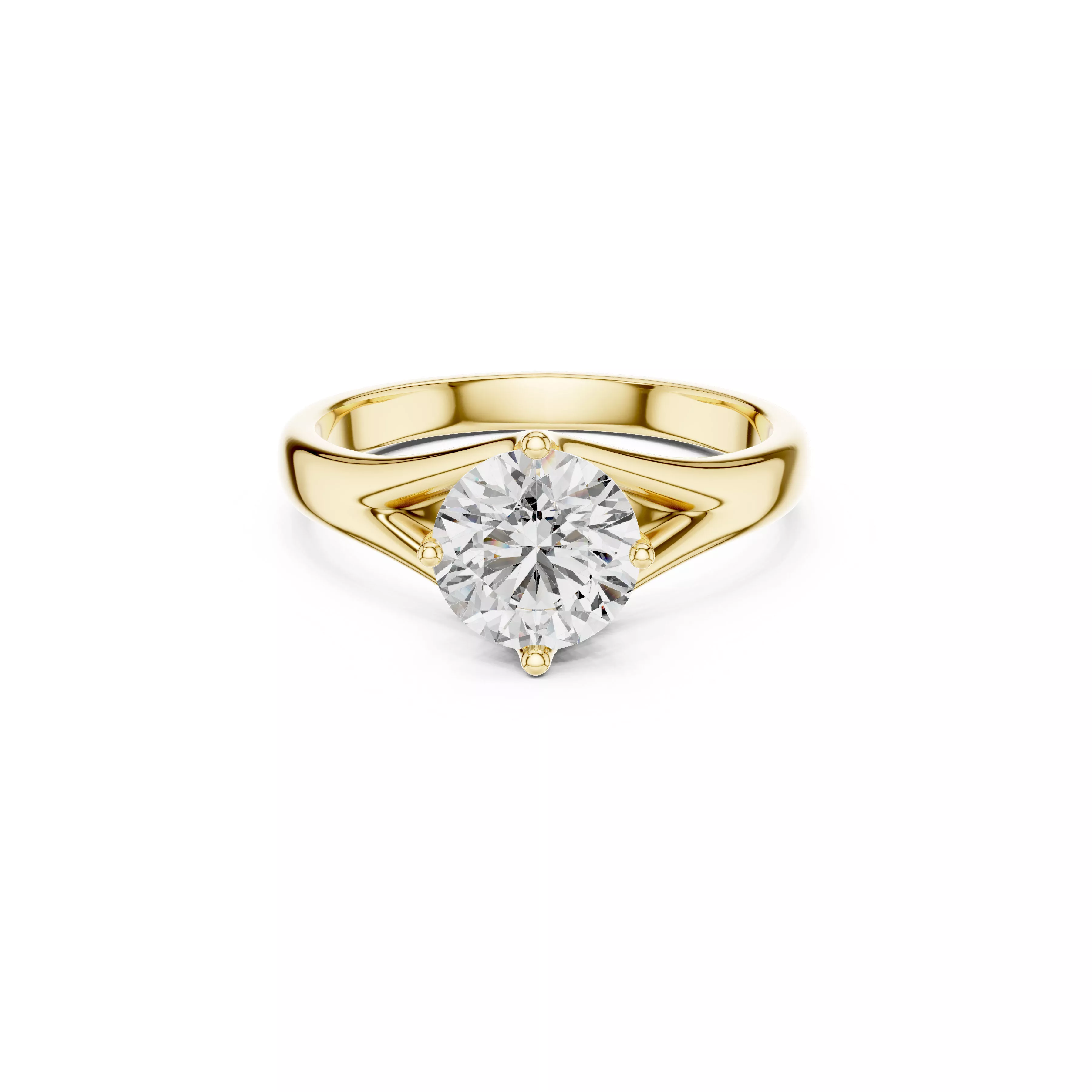 Geometric V-Frame Engagement Round Diamond Solitaire Ring CAD 3D print model