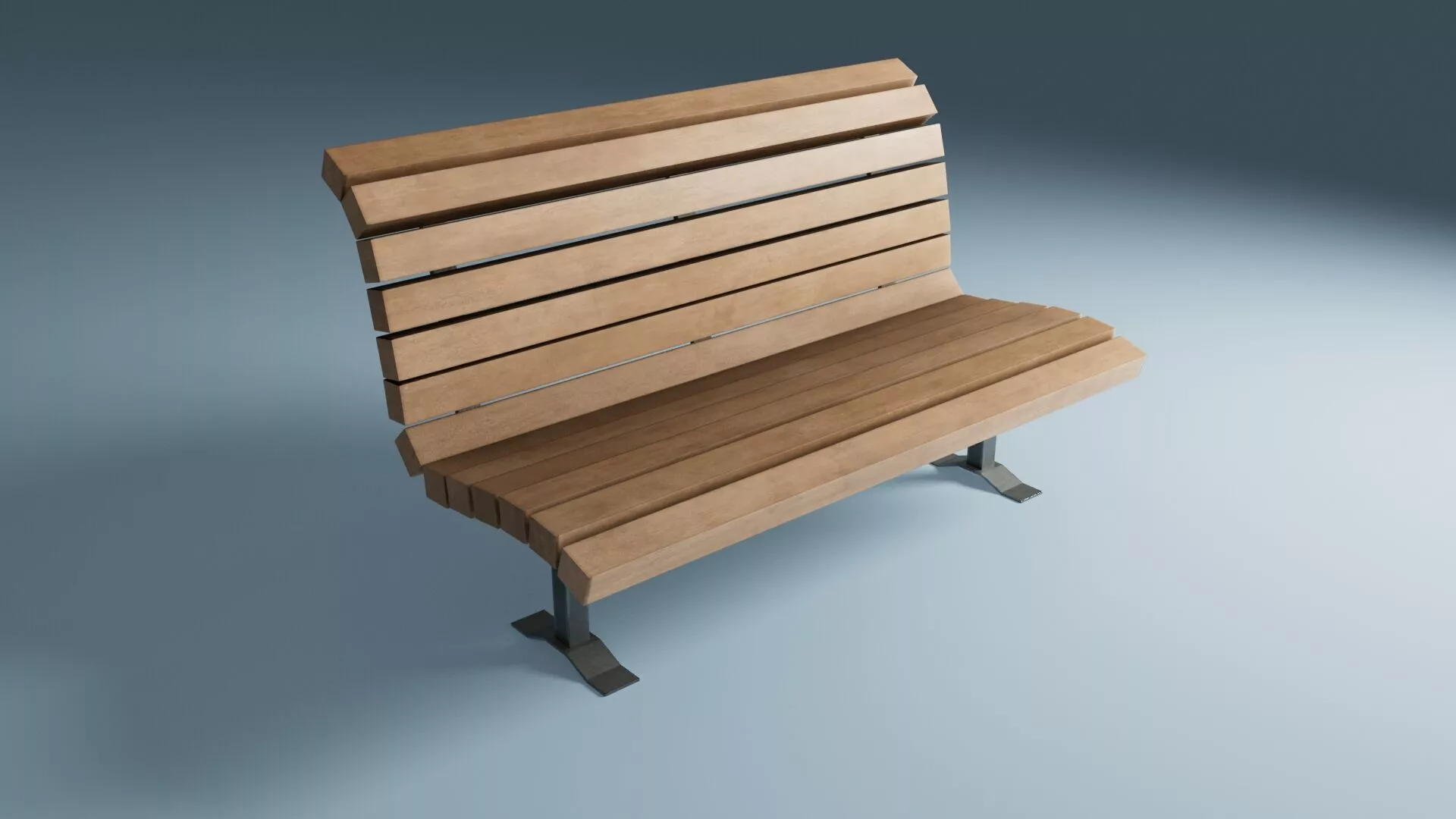 Wooden Street Park Bench 3D Model 02 3D model