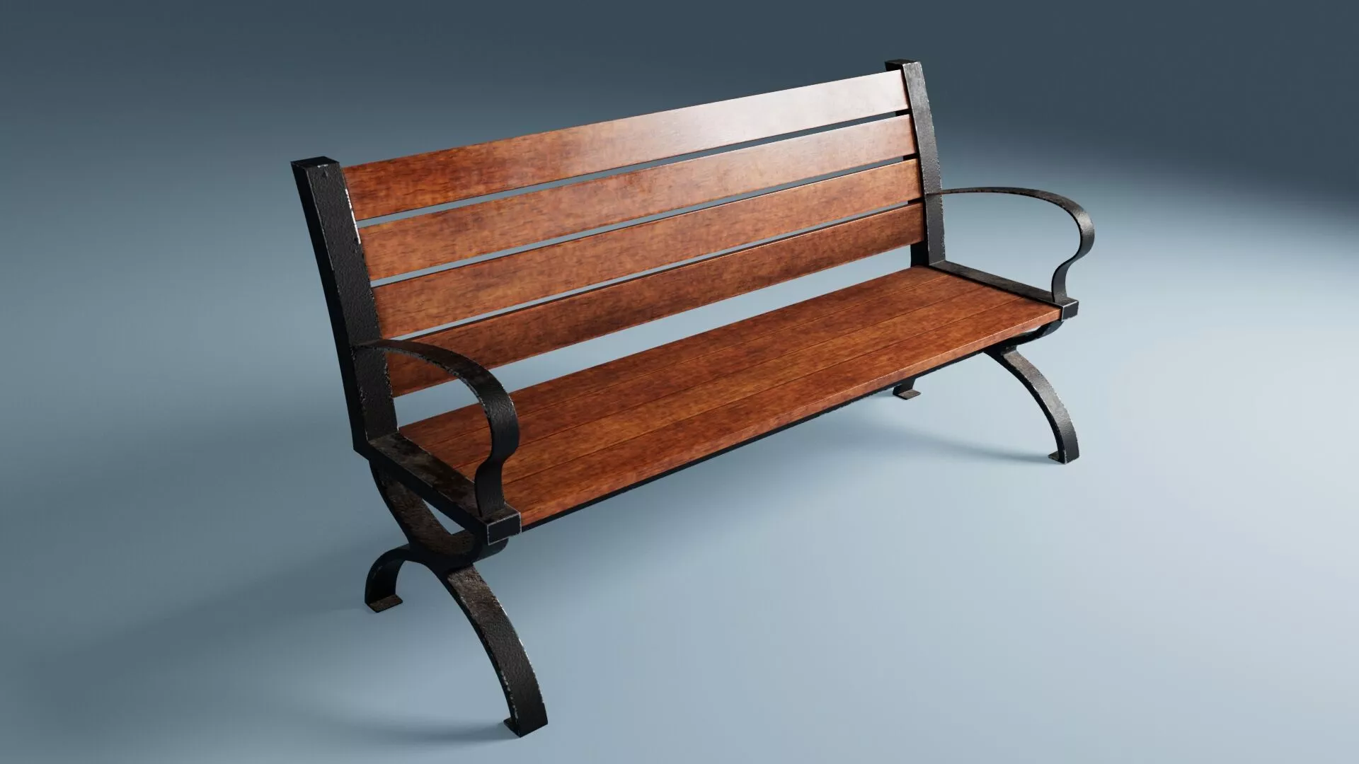 Wooden Street Park Bench 3D Model 03 3D model