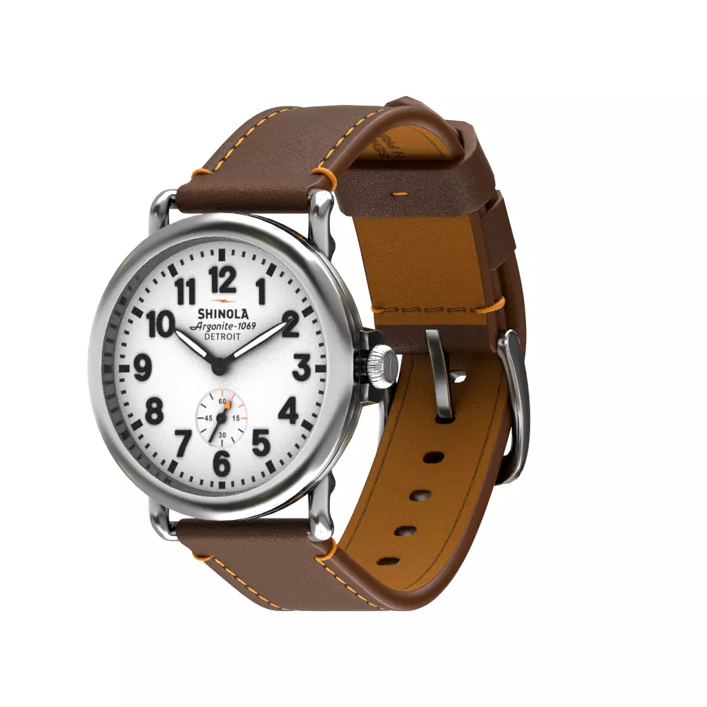 Shinola Detroid Runwell Watch White Tan Leather Low-poly 3D model
