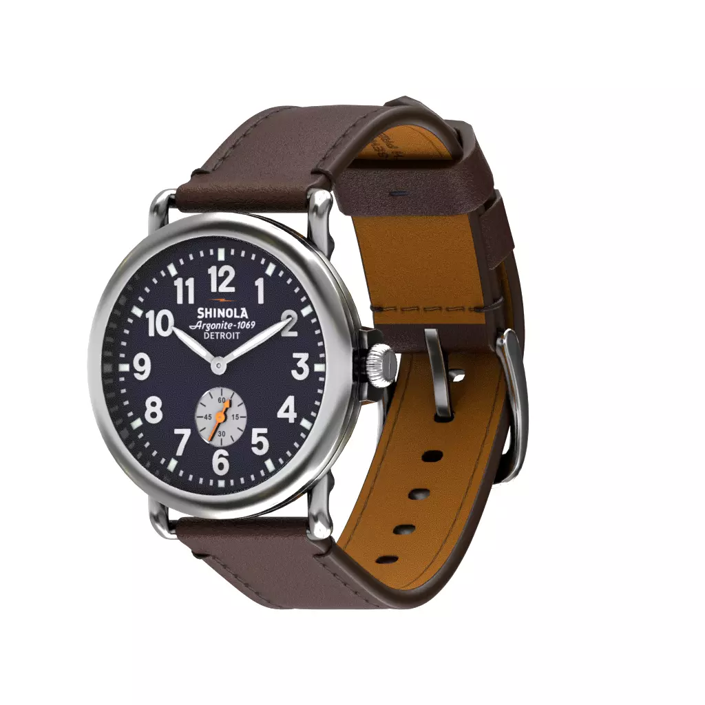 Shinola The Runwell 41 mm Navy Tan Leather Low-poly 3D model