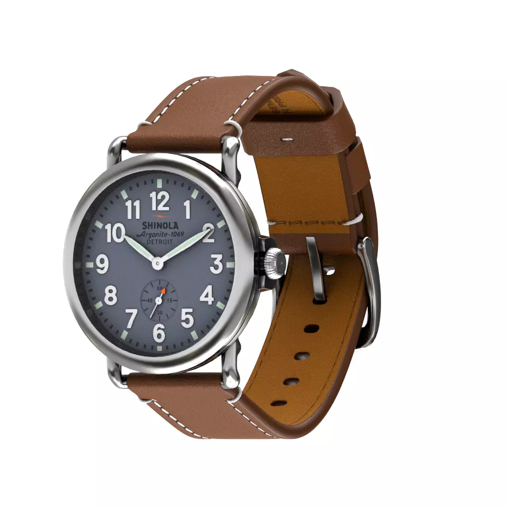 Shinola Detroid Runwell Watch Grey Tan Leather Low-poly 3D model