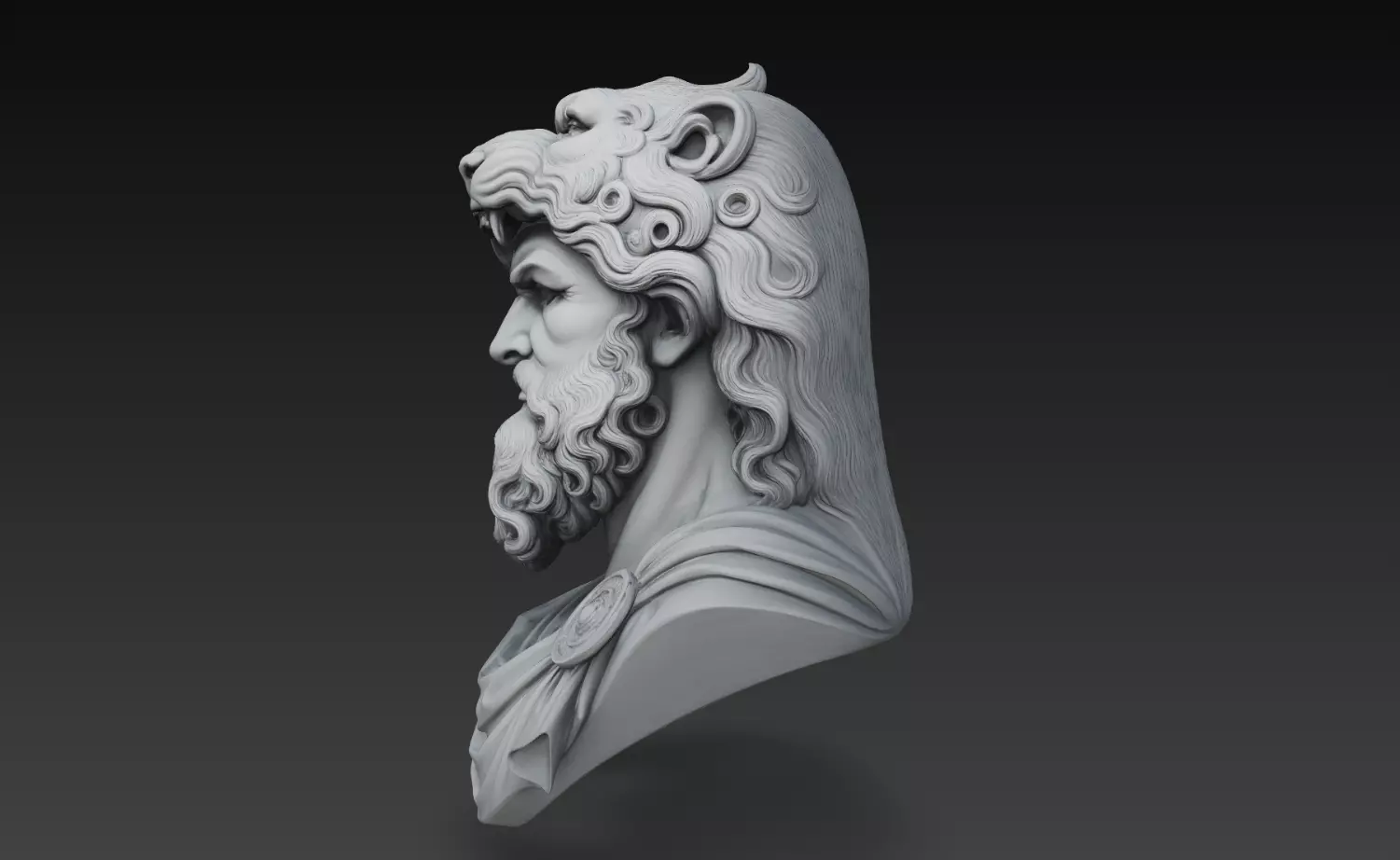 Hercules Bust Lion Head Greek Mythology Sculpture STL V1 3D print model