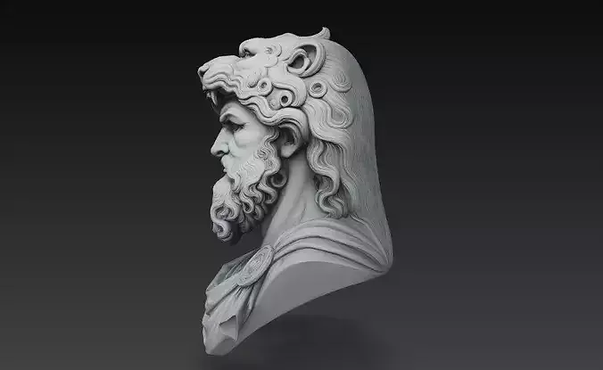 Hercules Bust Lion Head Greek Mythology Sculpture STL V1