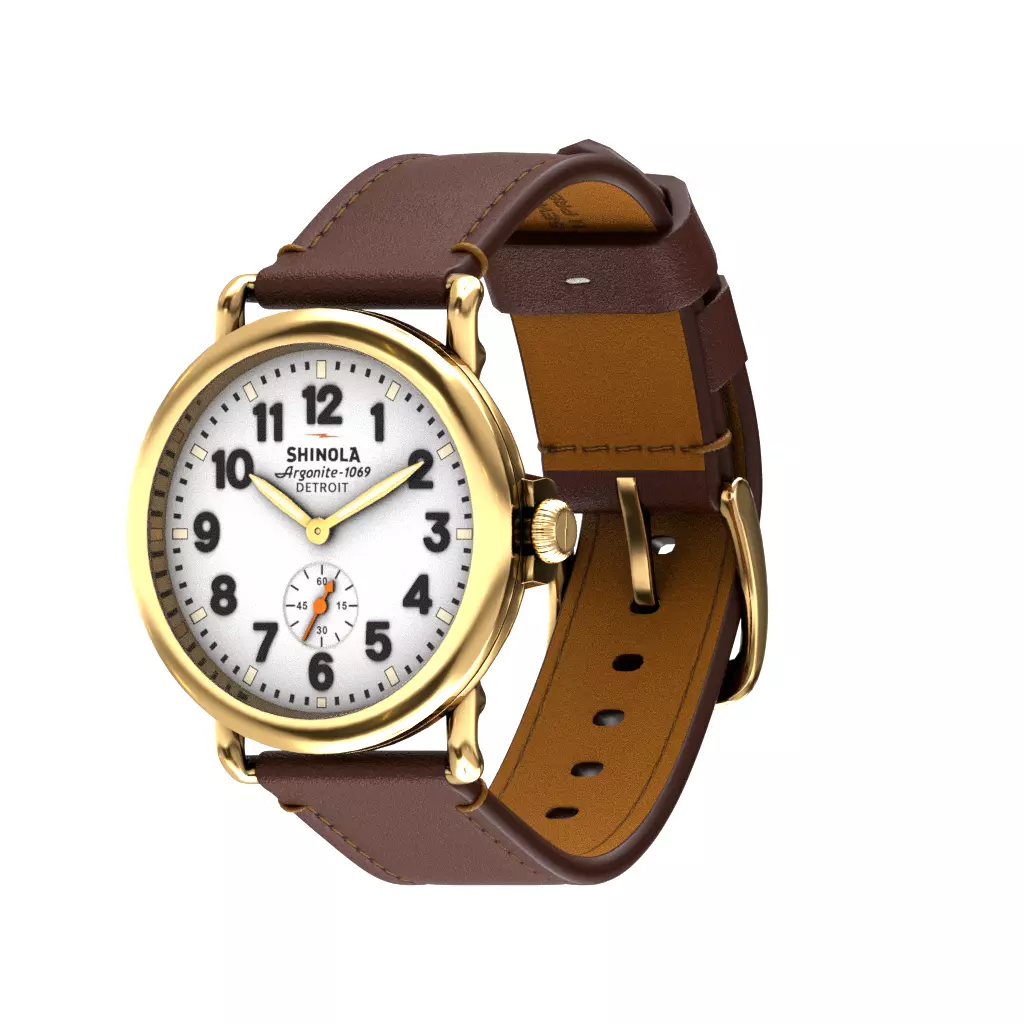 Shinola Detroid Runwell Watch Gold Tan Leather Low-poly 3D model