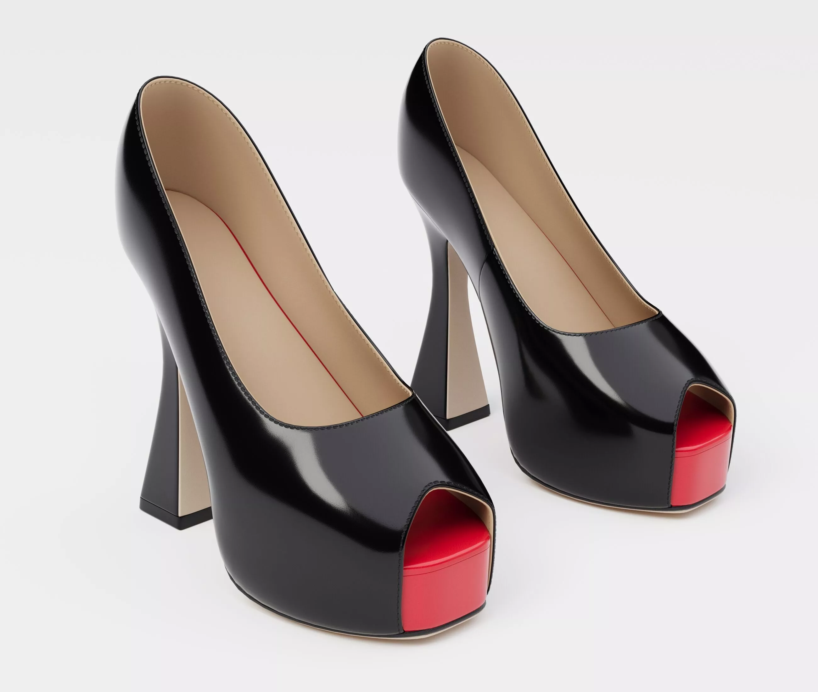 Peep toe platform pyramid chunky pump heels Low-poly 3D model