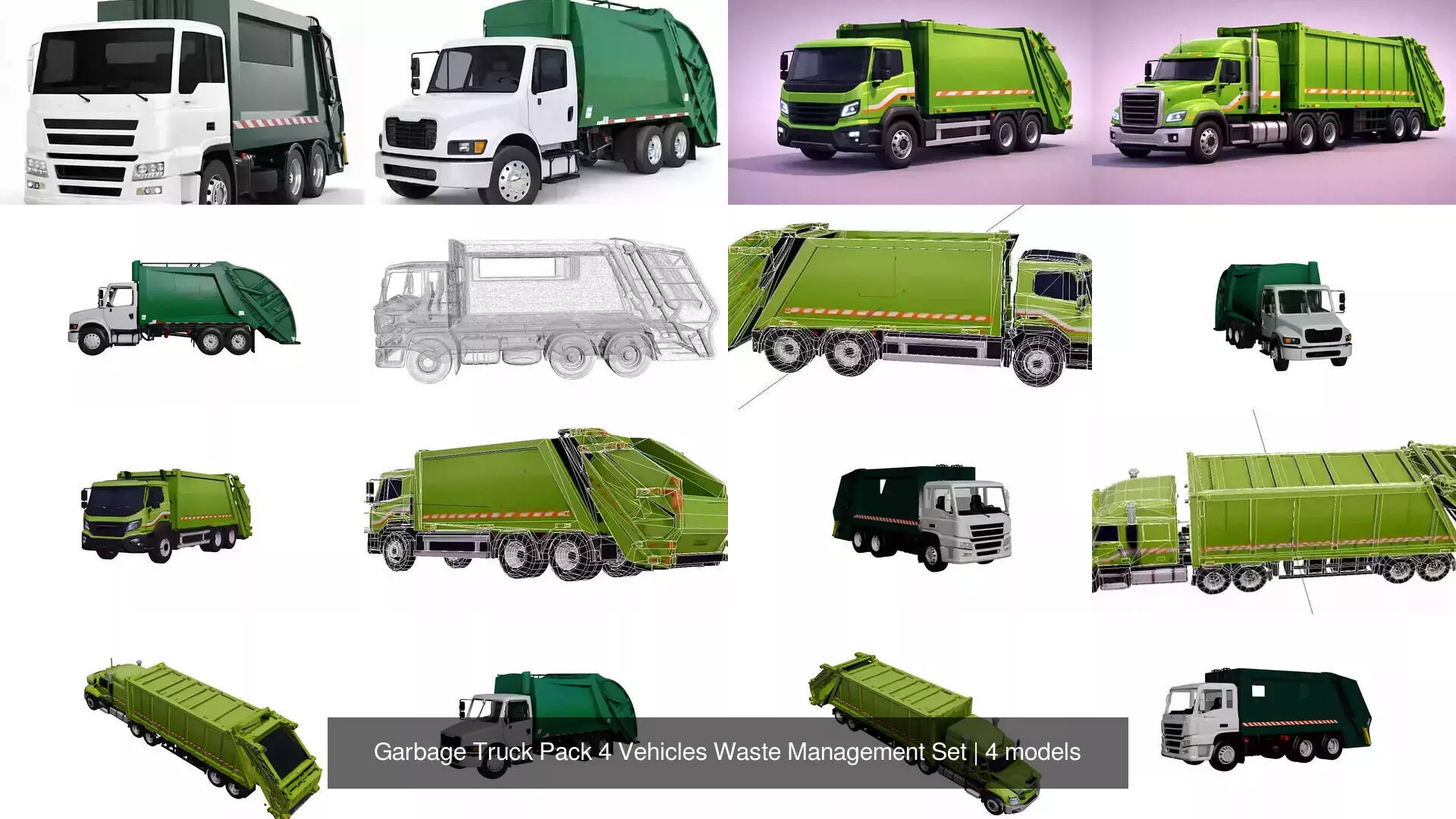 Garbage Truck Pack 4 Vehicles Waste Management Set