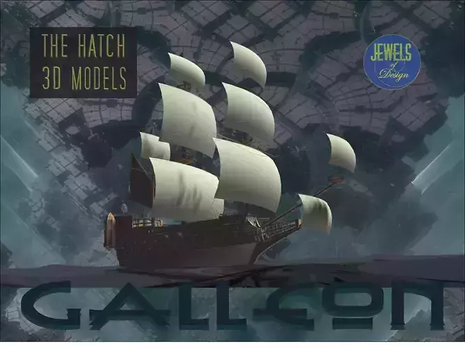 Galleon model pirate ship floating in ocean 3D model
