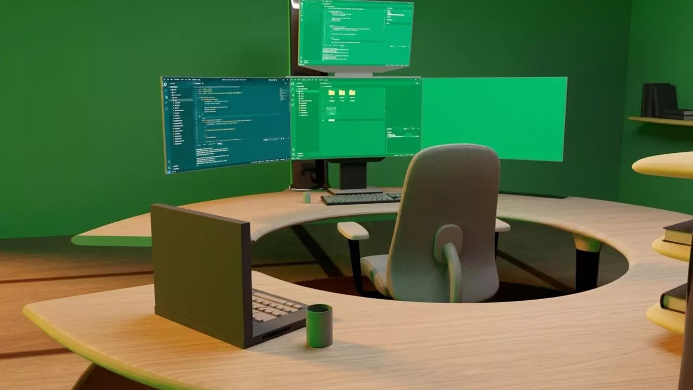 Futuristic Circular Workstation Sci-Fi Executive Desk Setup 3D model