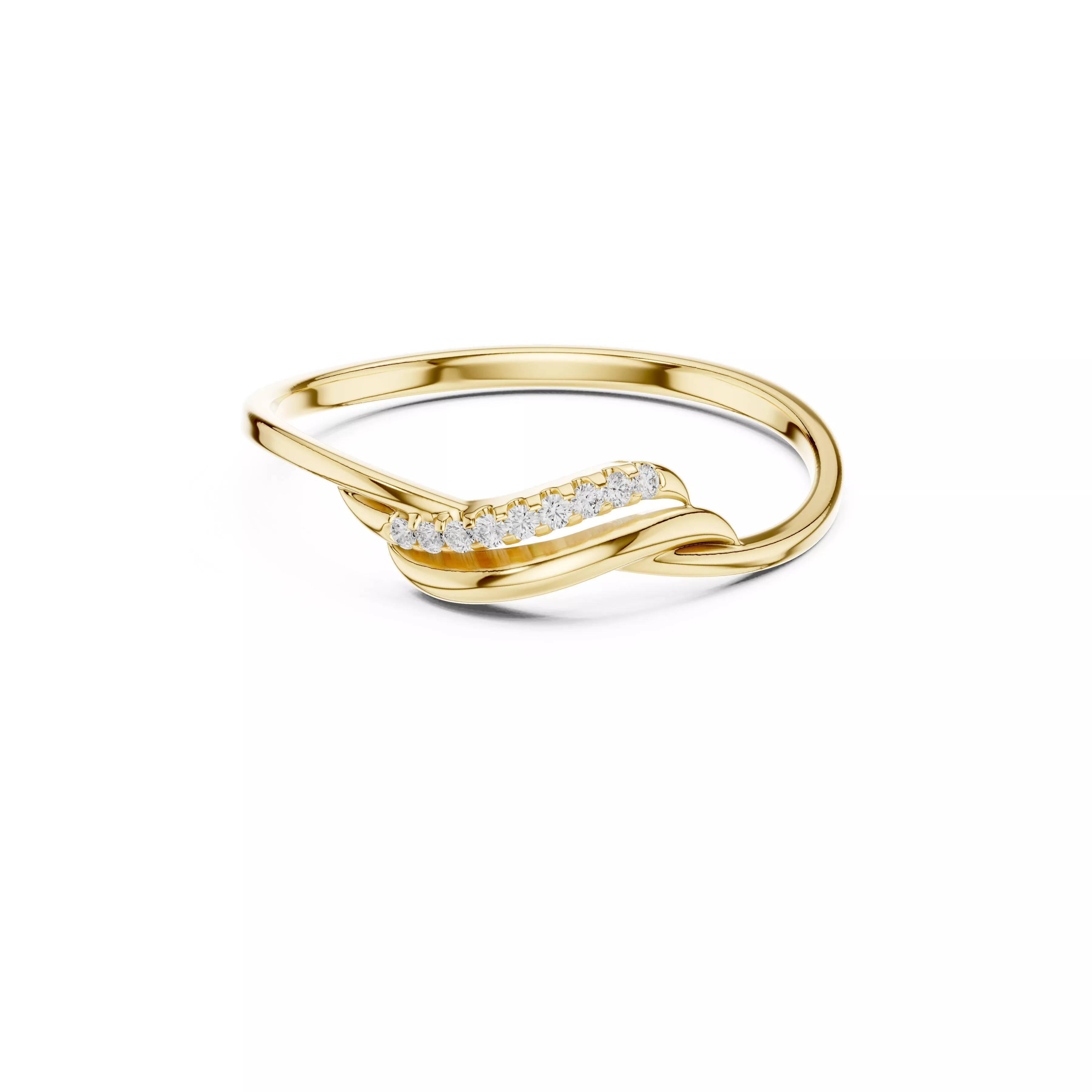 Modern Crossover Round Brilliant Diamond Wave Ring CAD 3D print model