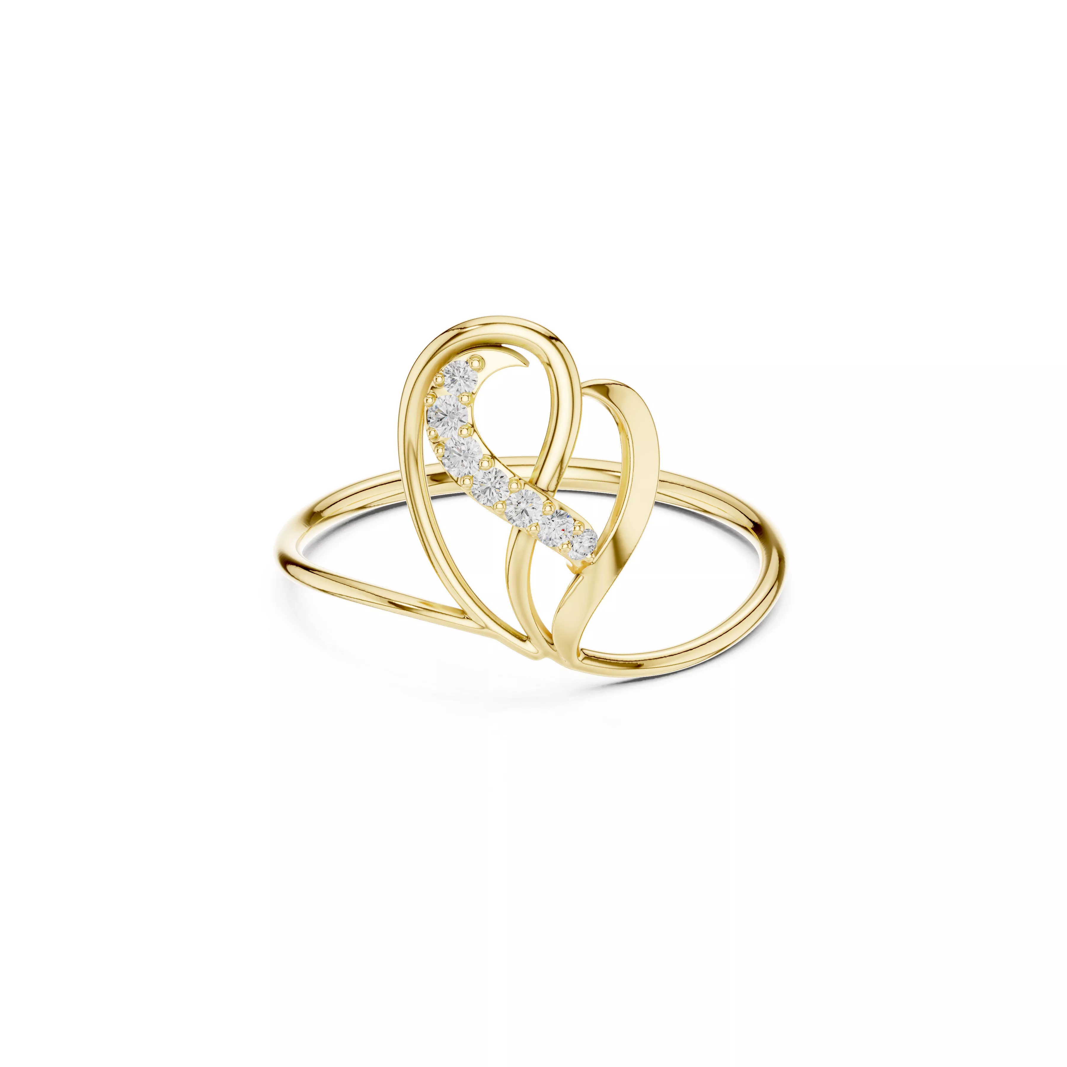 Modern Romantic Diamond Heart Twist Ring CAD 3D print model