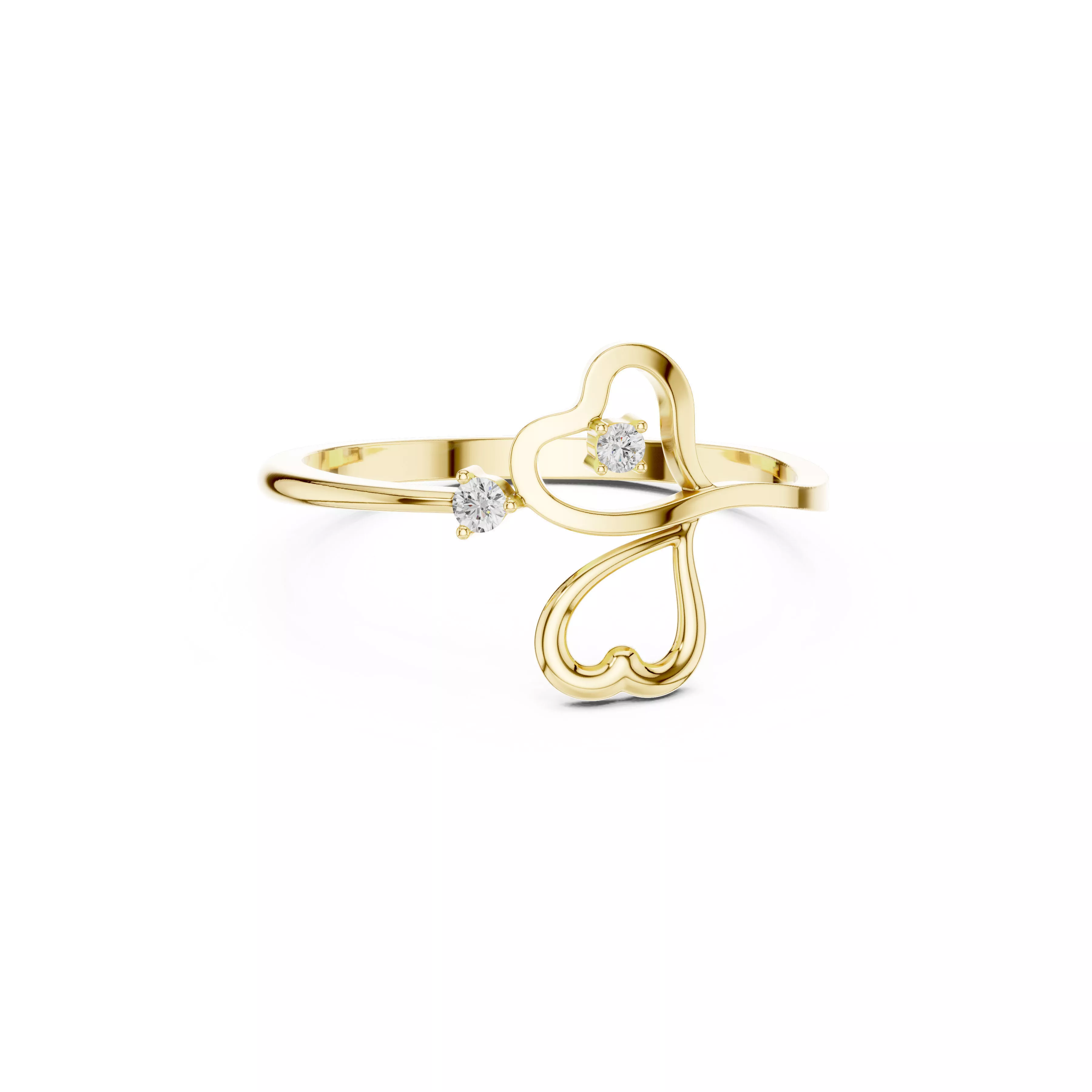 Romantic Minimal Double Heart Diamond Ring CAD 3D print model