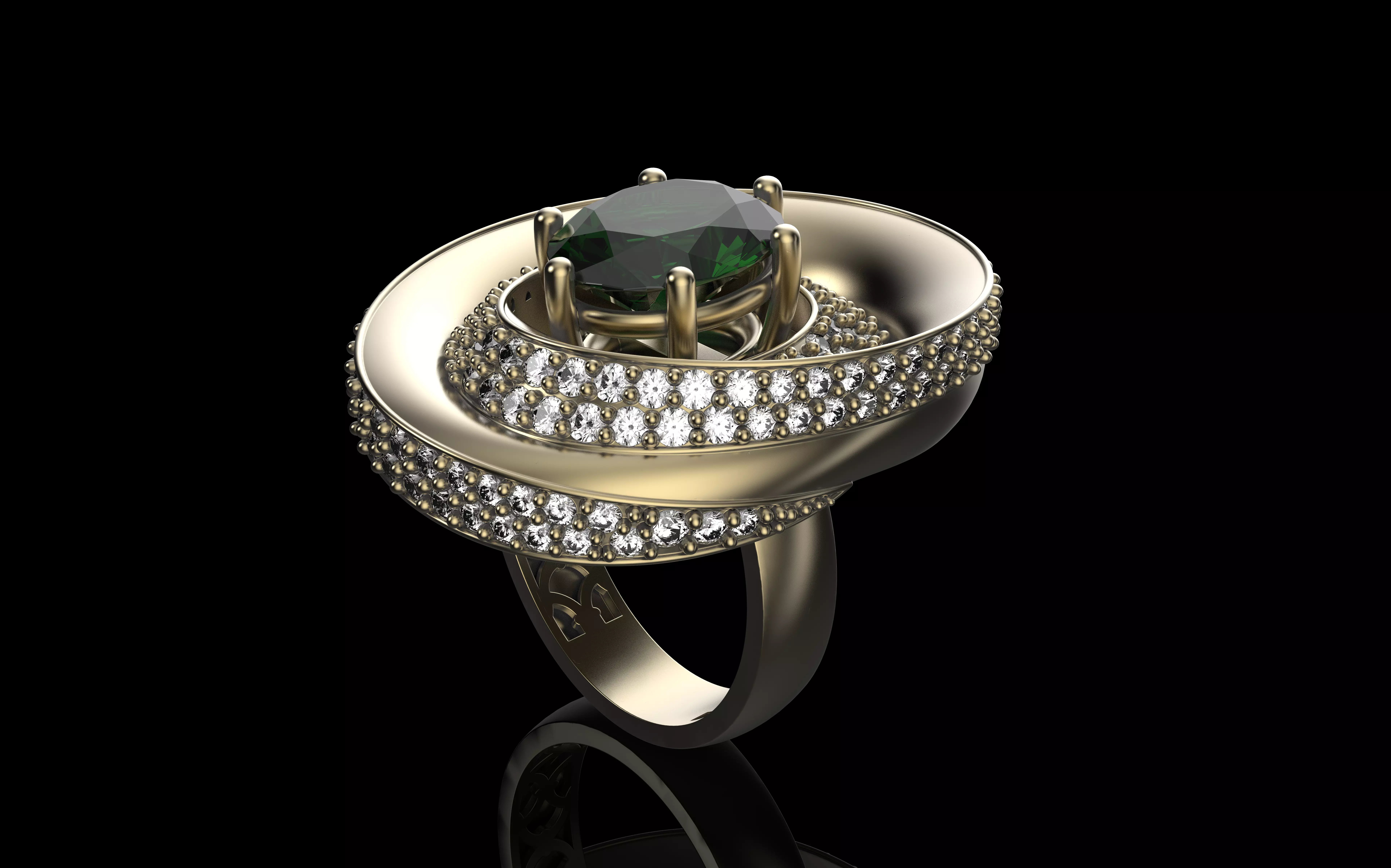 Elegant oval diamond gold ring - Handcrafted twisted band 3D print model
