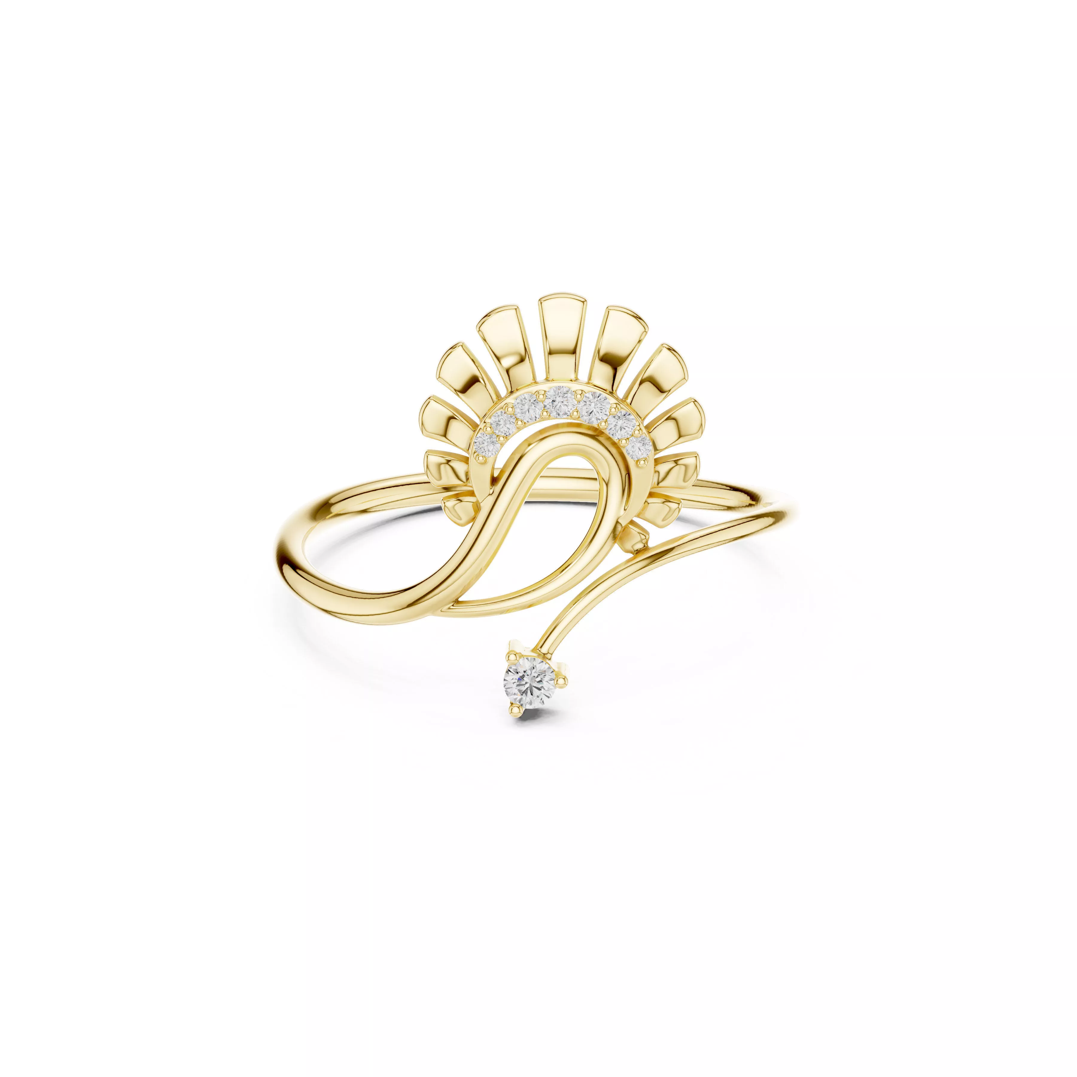 Sunburst Wave Diamond Ring Modern Art Rings CAD 3D print model
