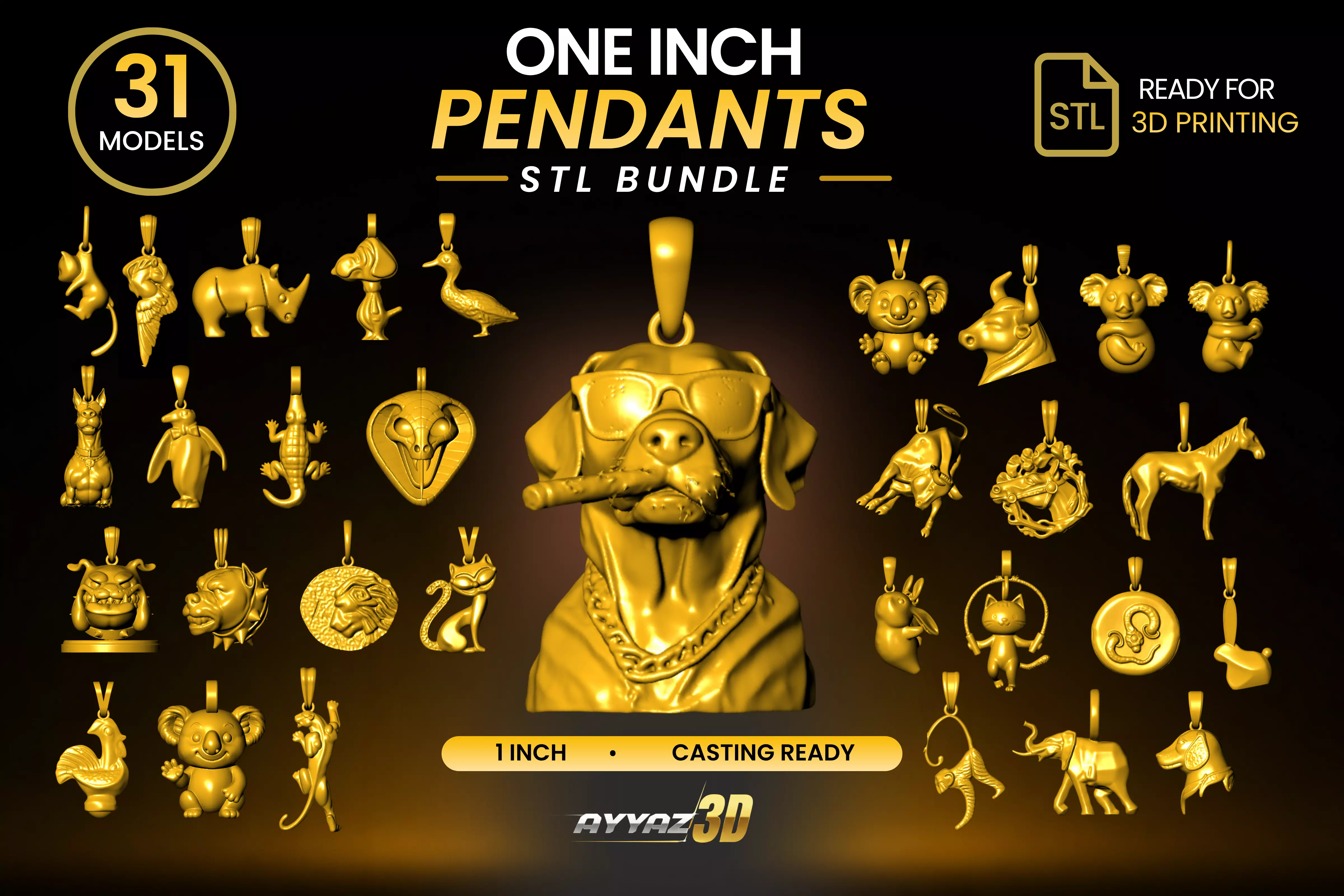 Mega One Inch Animal Pendant Bundle - 31 Mini Charm Pendants 3D print model