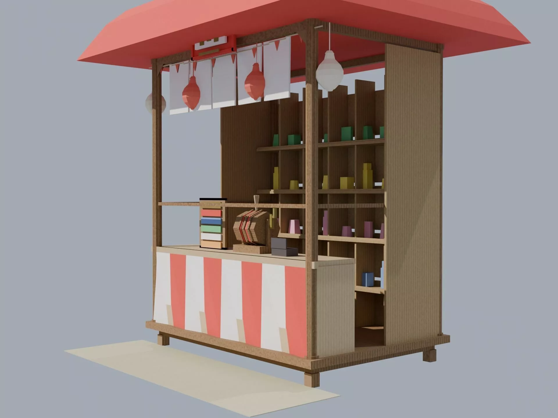 Japanese Lottery Booth Kuji-biki Yatai Low Poly PBR Low-poly 3D model