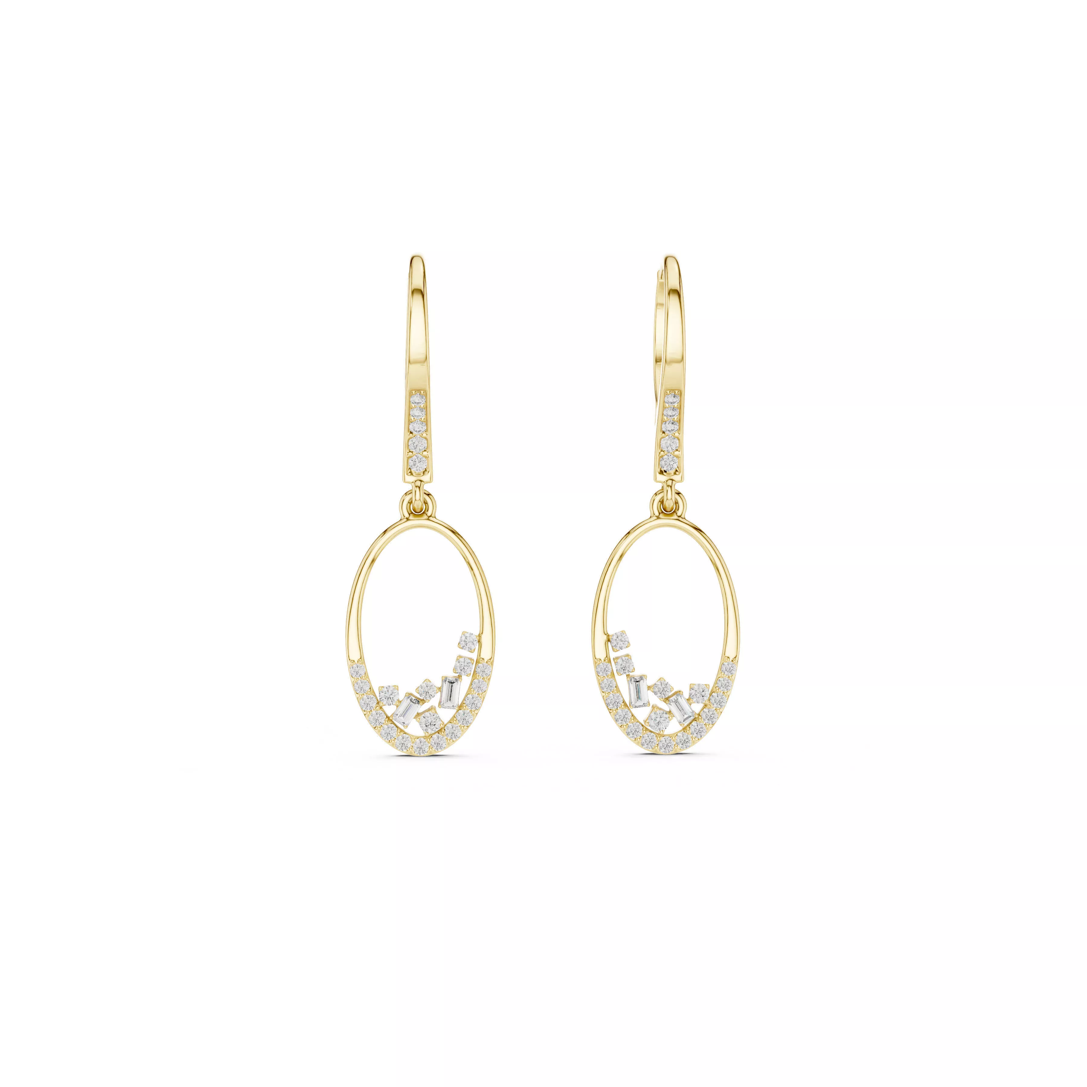 Diamond Oval Drop Earrings Mixed-Cut Cluster Accent CAD 3D print model