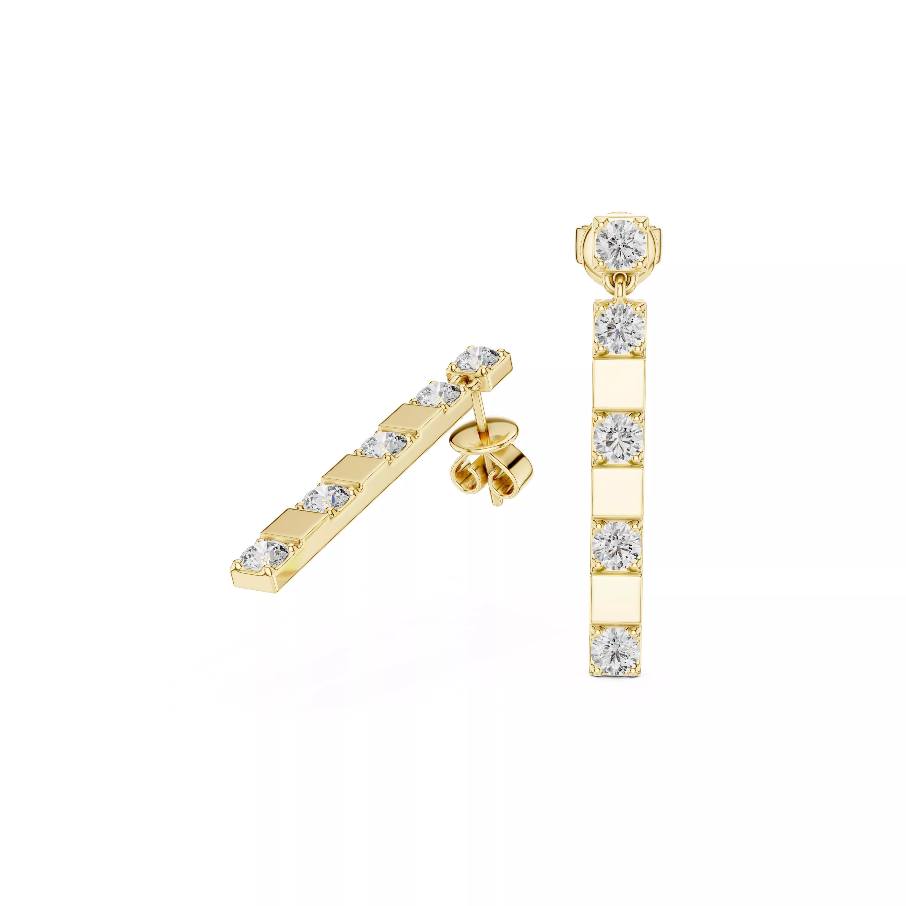Modern Minimal Alternating Diamond Bar Drop Earrings CAD 3D print model